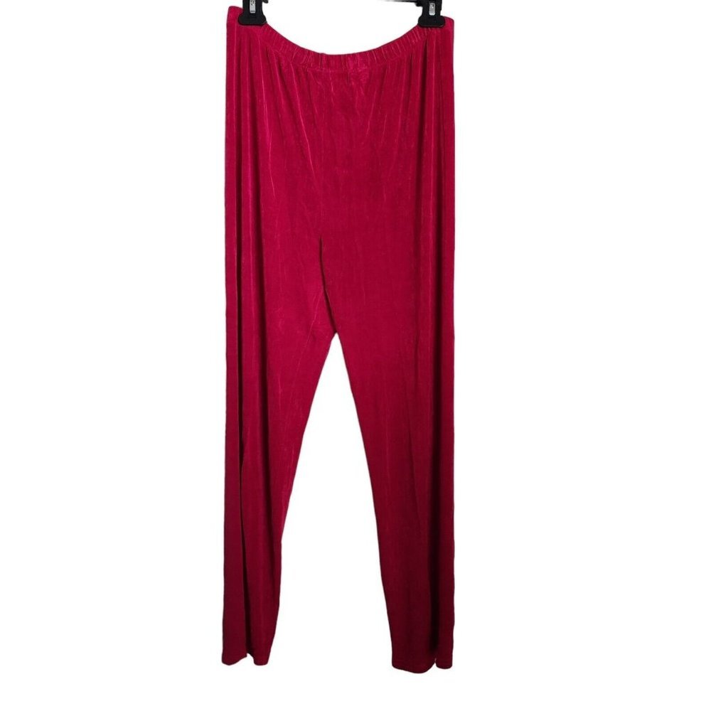 Vintage Womens Slinky Pants Size Large Red Vertical Textured‎ Knit Palazzo Pants
